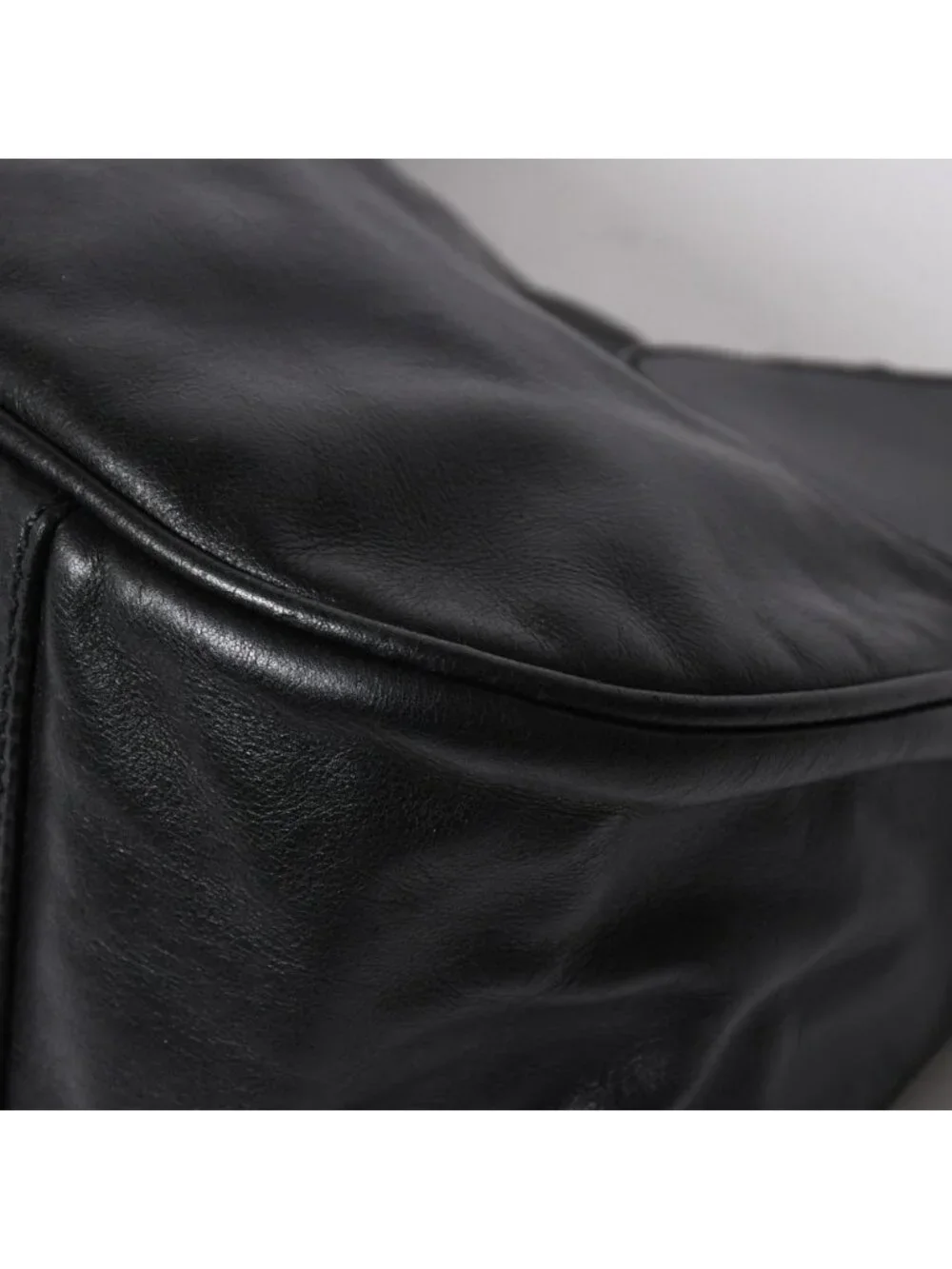 Prada Black Leather Handbag Silver Metal Patent Plate